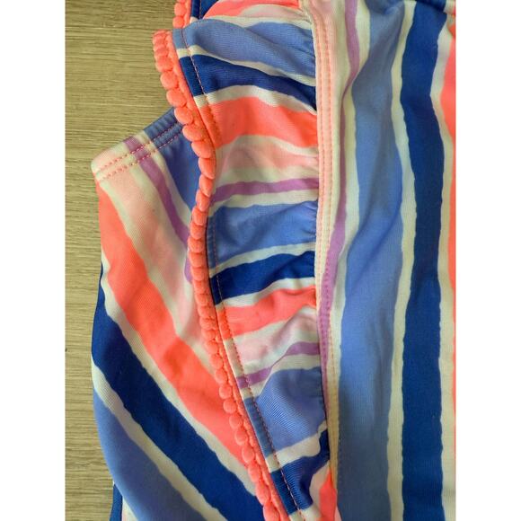 Cat & Jack Swimsuit Girls Large Pink Multicolor Striped Ruffle Sleeve Spring - Picture 3 of 6